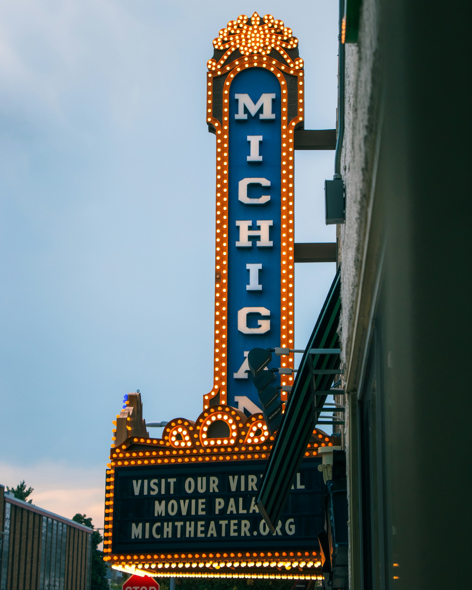 Neon sign for the Michigan Theater in Ann Arbor, MI